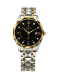Royal Crest black and gold luxury watch for men with two-tone metal strap