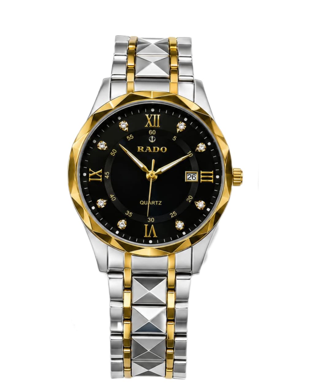 Royal Crest black and gold luxury watch for men with two-tone metal strap