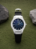 TOMI luxury blue dial men's watch with stainless steel case and black strap