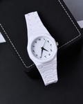 White Arabic numeral watch for men with white bracelet and elegant dial